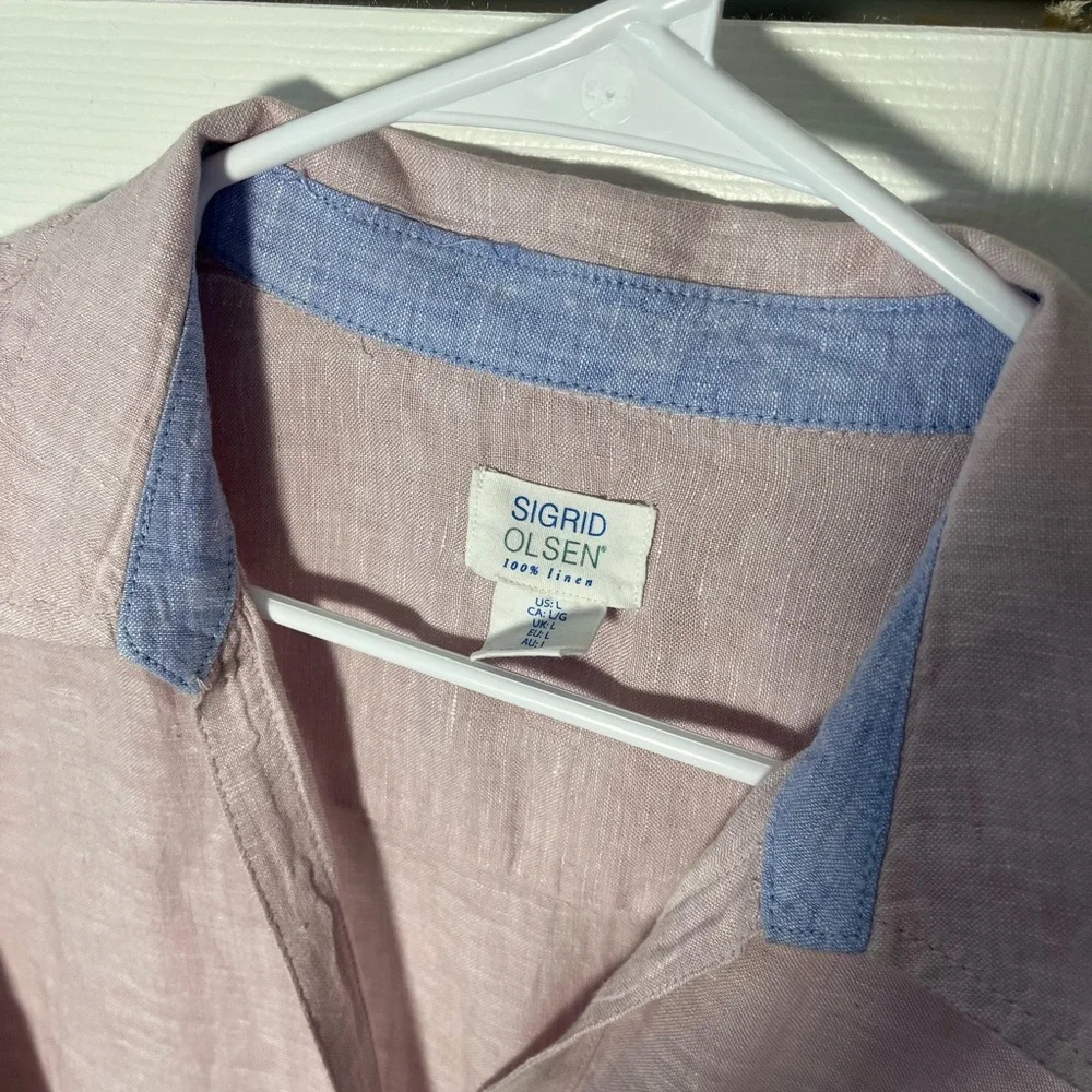 Sigrid Olsen Pink Linen Button Down Cover Up Size Large EUC - Picture 7 of 9